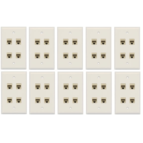 RiteAV - 4 Port Cat6 Ethernet Wall Plate - Light Almond (10 Pack)