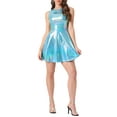 thumbnail image 1 of Vestido sin mangas de cintura alta brillante y ajustado para mujer Inspire Chic, mini vestido azul XL, 1 of 6