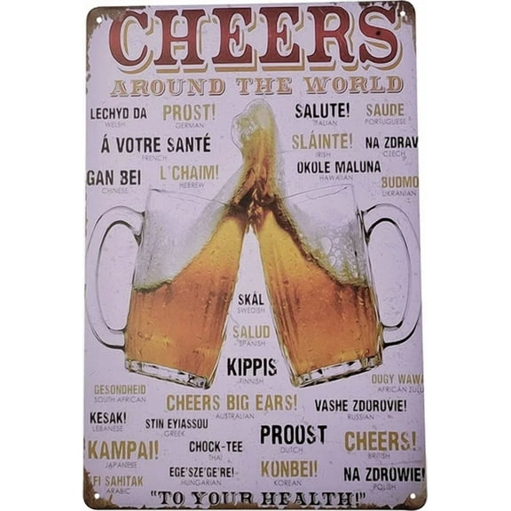 8" X 12" Metal Tin Funny Bar Sign Wall Decor (Cheers, Around The World)