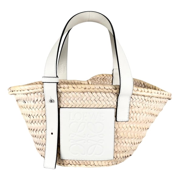 Pre-Owned LOEWE handbag, raffia, white, women's, basket style.