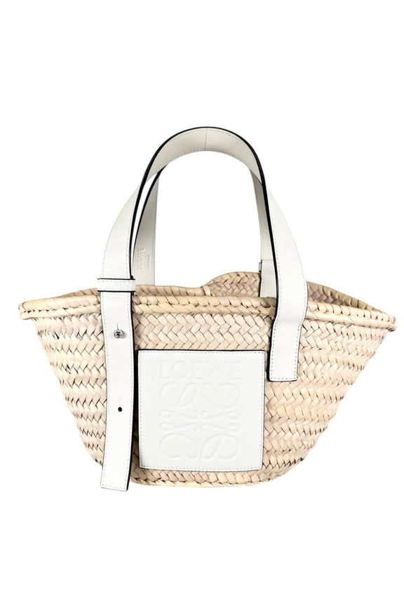 Pre-Owned LOEWE handbag, raffia, white, women's, basket style.