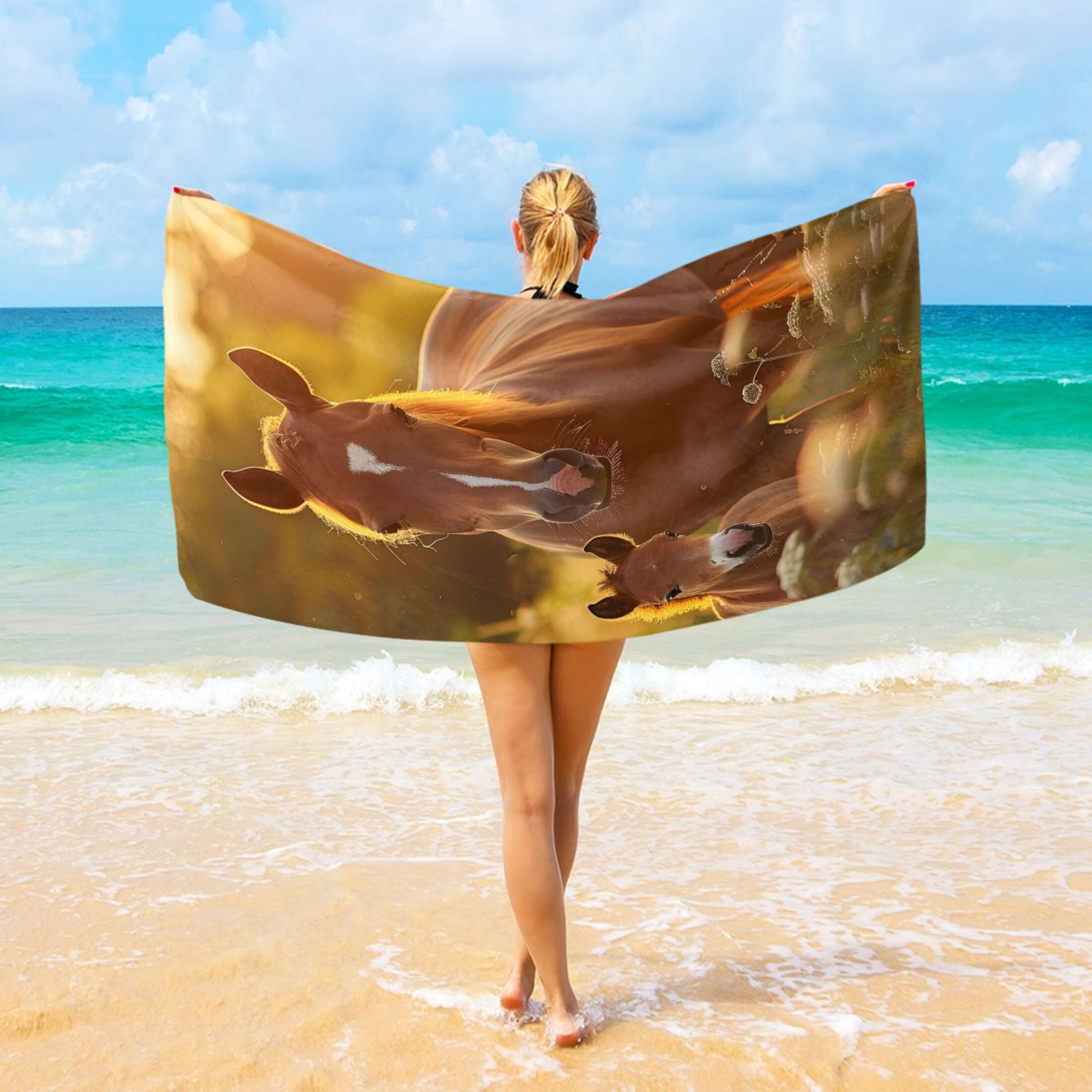 Beautiful Brown Horse Beach Towel Oversized 74"x37" Pool Towels Soft Absorbent Extra Large Quick Drying for Bathroom
