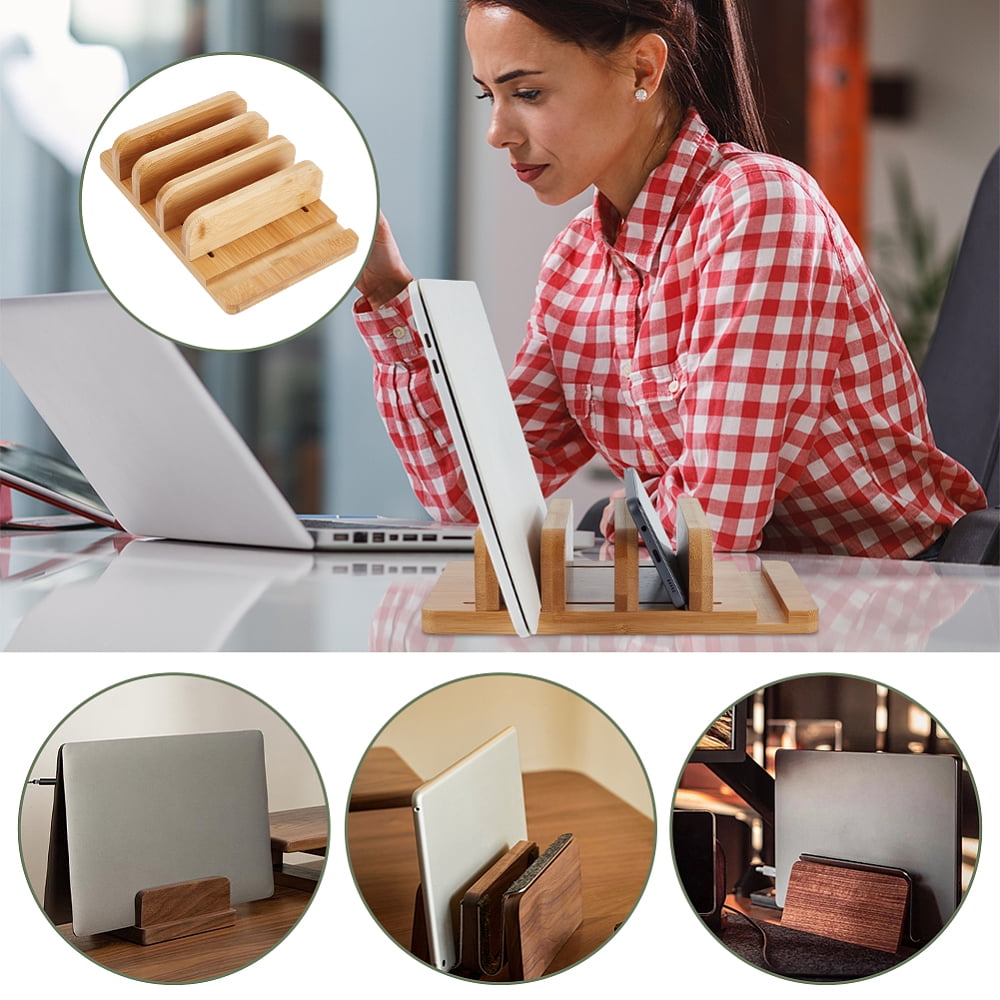9.8x6.3x2.5 Inch Vertical Laptop Stand Wooden Desk Stand with Wide Compatibility & DIY Assembly Kit Adjustable Dock Laptop Holder for Pad Phone Tablet