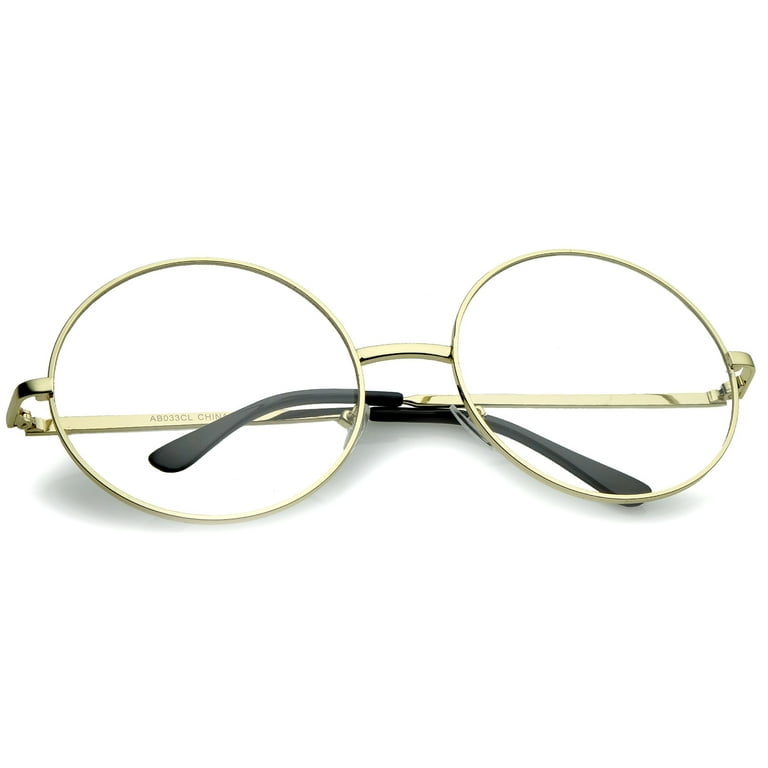 Vintage Extra Large Round Metal Clear Lens Glasses - zeroUV