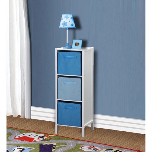 Badger Basket ThreeCubby Tall Storage Unit, White/Blue