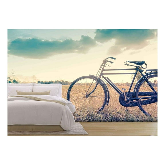 wall26 - Beautiful Landscape Image with Bicycle in Vintage Tone Style - Removable Wall Mural | Self-Adhesive Large Wallpaper - 100x144 inches
