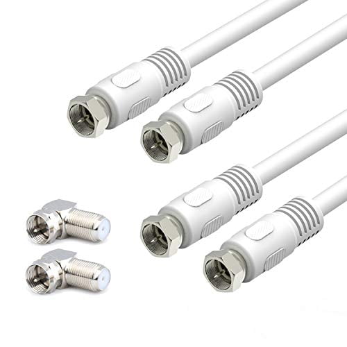 RFAdapter White 75 Ohm Quad Shield CL2 RG6 Coax Cables with F-Male Connectors TV Antenna Cable Coaxial Cable 6ft Ideal for TV Antenna DVR Satellite