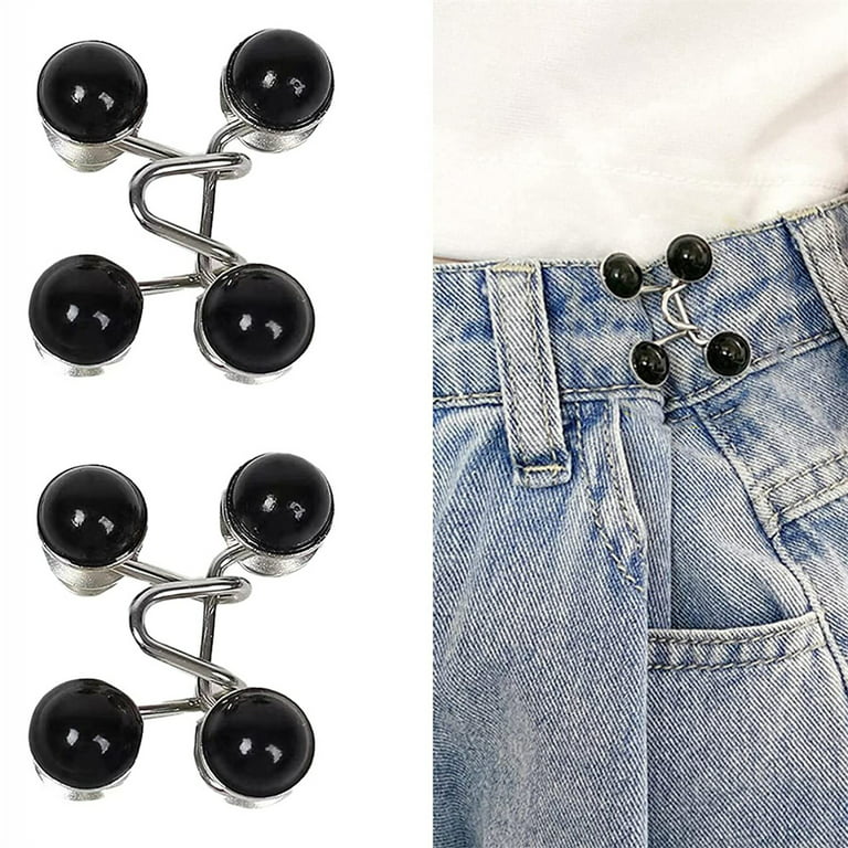jean Button,2 Sets Jean Button Pins,Adjustable Waist Buckle Extender for Jeans,Waist  Tightener Instant Clips for Loose Jeans Skirts(White Pearl)