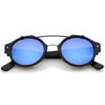thumbnail image 1 of sunglassLA Unisex Modern Matte Finish Double Crossbar Mirrored Lens P3 Round Sunglasses (Black-Silver / Blue Mirror) - 49mm, 1 of 4
