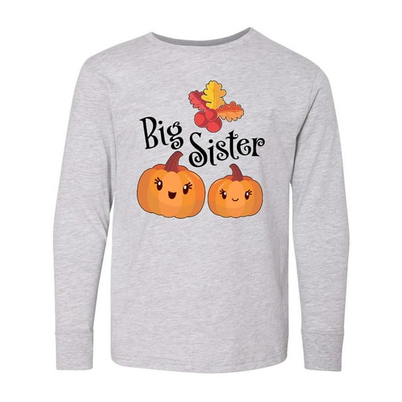 Inktastic Big Sister Pumpkins with Fall Leaves Long Sleeve Youth T-Shirt