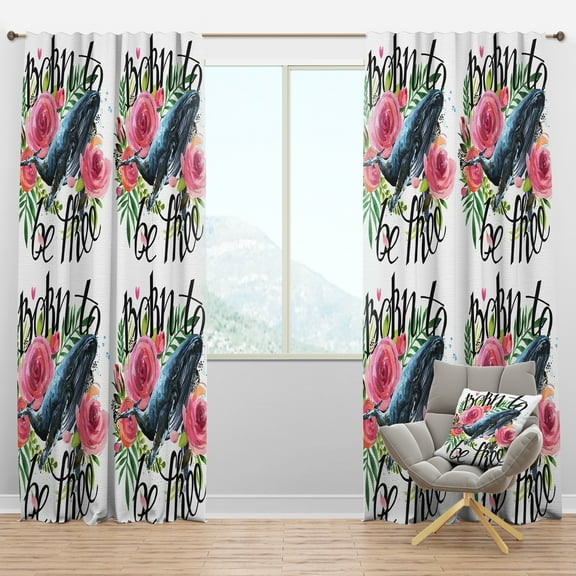 Designart 'Roses and Whale' Floral Blackout Curtain Panel