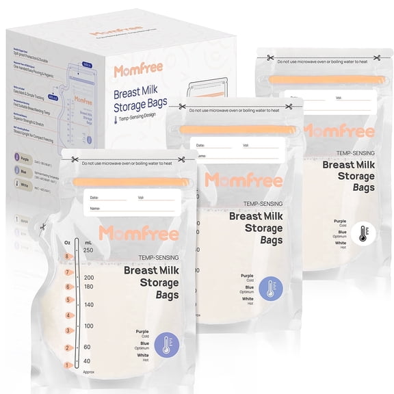 Sterile Breastmilk Storage Bag with Pour Spout 8 Ounce, Temp-Sensing Color Change, Fast Freeze & Thaw Breast Milk Bags for Baby Bottle Feeding, No-Leak Milk Freezer Storage Pouches 60pcs