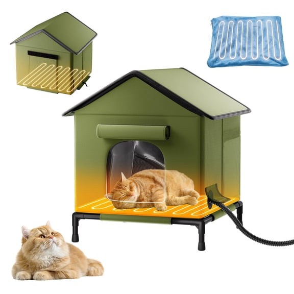 Heated Cat House for Outside Cats, Weatherproof Outdoor Cat Shelter