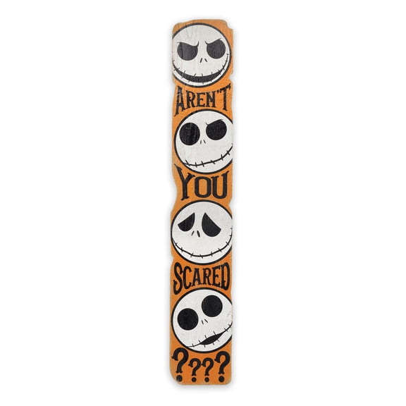 Tim Burton's The Nightmare Before Christmas Aren't You Scared Jack Skellington Faces Vertical Porch Leaner Wood Wall Decor - Large 46 Inch X 7.9 Inch Size for Porch, Entryway, or Living Room