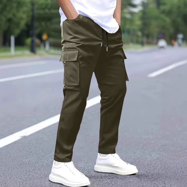 Pantalones de trabajo para hombre, holgados, de alta elasticidad, con múltiples bolsillos y pierna recta, largos y largos.
