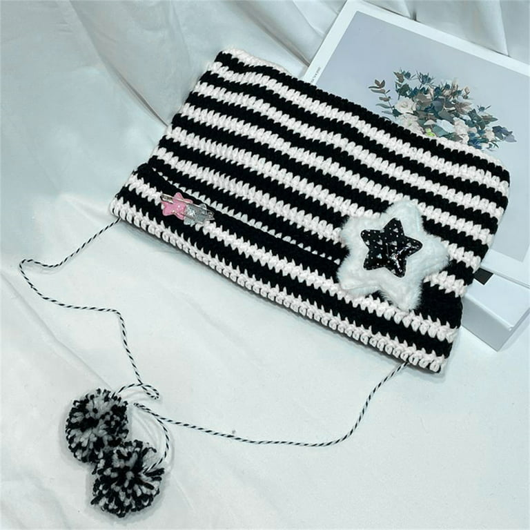Black, Silver and White Striped Knitting Basket
