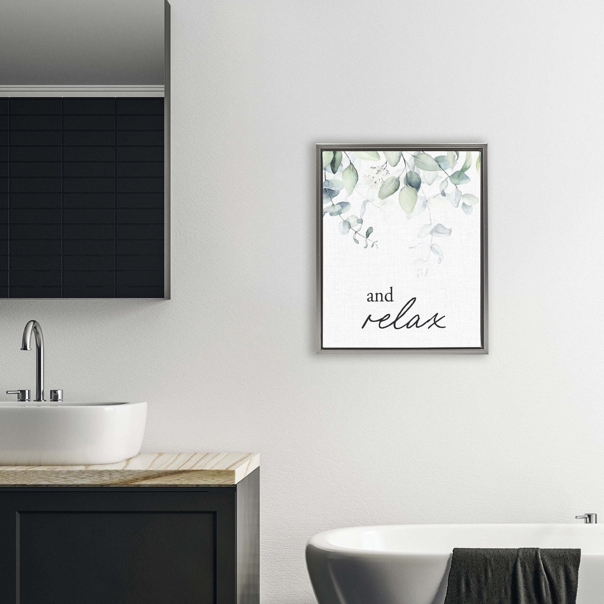 And Relax Minimal Herbs Gray Framed Floater Canvas Wall Art, design by Lettered and Lined