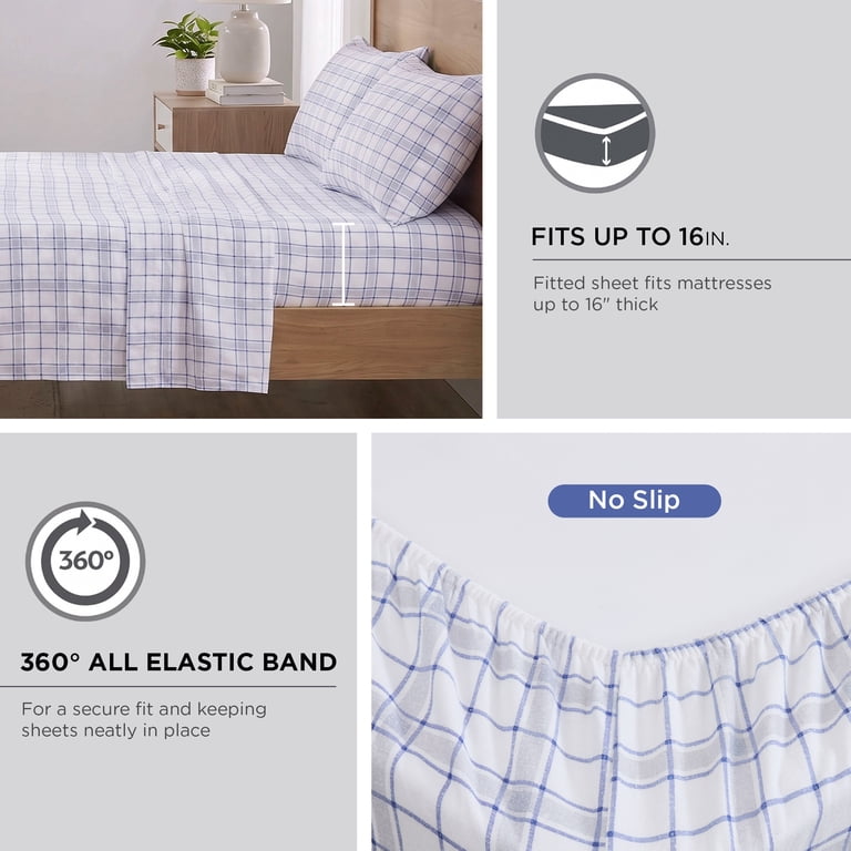 Regency Heights 4-Piece Queen Flannel Sheet Set, Blue Plaid photo 2