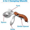 thumbnail image 3 of 4-in-1 Camping Tableware Utensils, Portable & Detachable Stainless Steel Spoon Fork Knife & Bottle Opener Combo Set - Travel, Backpacking Cutlery Mult, 3 of 4