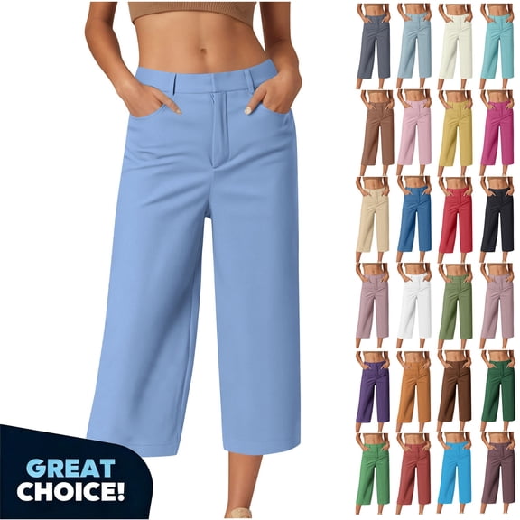 Coorders Women’s High-Waisted Straight Leg Cropped Wide Leg Pants, Women's and Women's Plus Light Khaki,Size S-3XL
