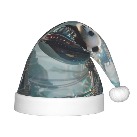 Rateoe Panda In Futuristic City Santa Hat Confortable Christmas Hat for Christmas Party Favors Fit for Kids