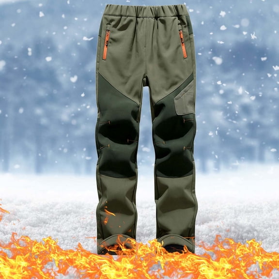 ATOGUTA Boys Ski Pants Warm Fleece Windproof Water Proof Outdoor Hiking Ski Pants Size 5T-15, Army Green