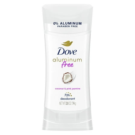 Dove 0% Aluminum Women's Deodorant Stick, Coconut and Pink Jasmine, 2.6 oz