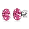 thumbnail image 2 of Gem Stone King 925 Sterling Silver Pink Zirconia Pendant Earrings Set for Women (2.28 Cttw, Oval 7X5MM, Gemstone Birthstone, With 18 inch Chain), 2 of 5