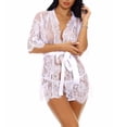 thumbnail image 4 of Mujeres Kimono camisón encaje lencería bata sexy malla camisón, S, blanco Vogacara XX000064-05, 4 of 7