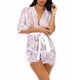 thumbnail image 4 of Mujeres Kimono Camisón Lencería de encaje Bata Sexy Malla Ropa de dormir, M, Blanco Guardurnaity XX000064-11, 4 of 7
