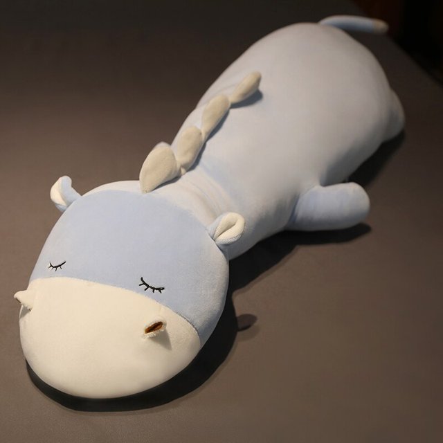 80/120cm Soft Stuffed Alpaca Cattle Hippo Plush Pillow Animal Long Pillow Sleeping Plushie Cushion Children Baby Birthday GiftsBlue120cm Deng Xun unisex