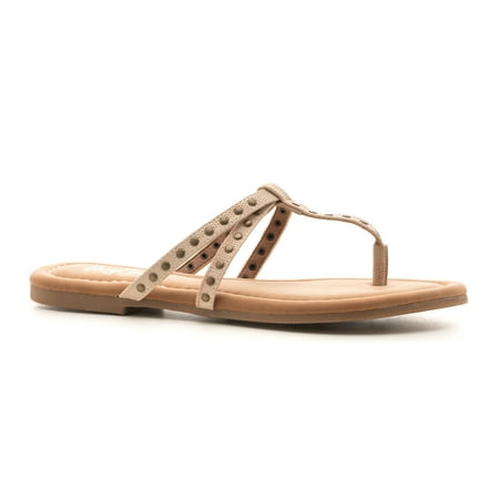 

Corkys Boutique Hey Girl Swimsuit Studded Slip-on Thong Fashion Sandal (10 Blush Metallic)