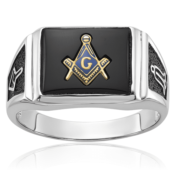 10K Solid White Gold Mens Black Onyx Master Mason Signet Freemason Masonic Ring