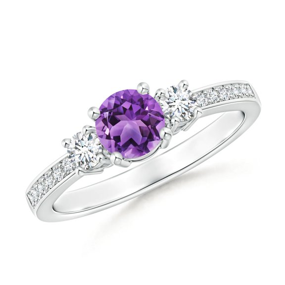 Three Stone 0.50 Ctw Round Amethyst Gemstone 925 Sterling Silver Women Wedding Ring Jewelry