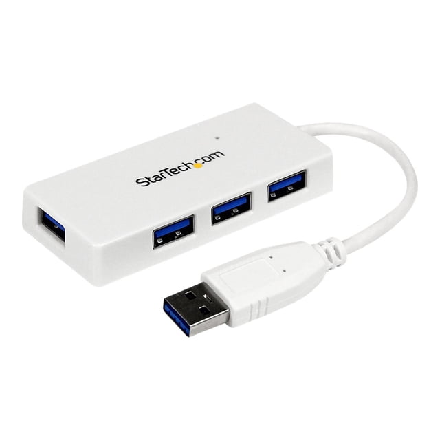 StarTech.com 4 Port USB 3.0 Hub - Multi Port USB Hub w/ Built-in Cable - Powered USB 3.0 Extender for Your Laptop - White (ST4300MINU3W) - Hub - 4 x SuperSpeed USB 3.0 - desktop - for P/N: FCREADMICRO3, MSDREADU2OTG, MSDREADU3CA