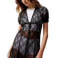 thumbnail image 3 of KelaJuan Women´s Summer Midi Cocktail Dress Black Short Sleeve V Neck Sheer Lace Floral Dress, 3 of 6