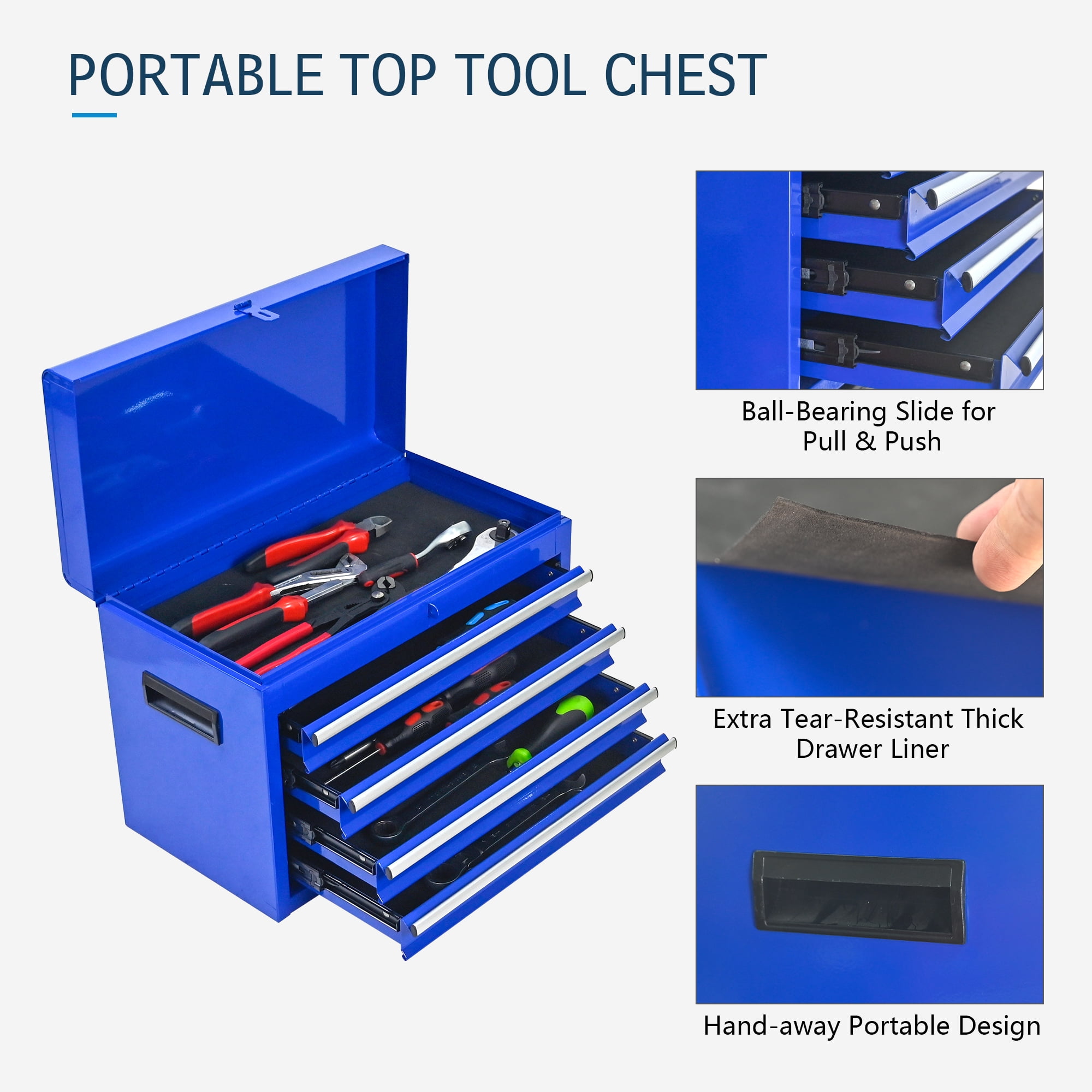 5-Drawer Rolling Tool Cabinet,Tool Chest on Wheels with Keyed Locking System and Drawer Liners,Tool Chest with Link Buckle for Warehouse and Garage