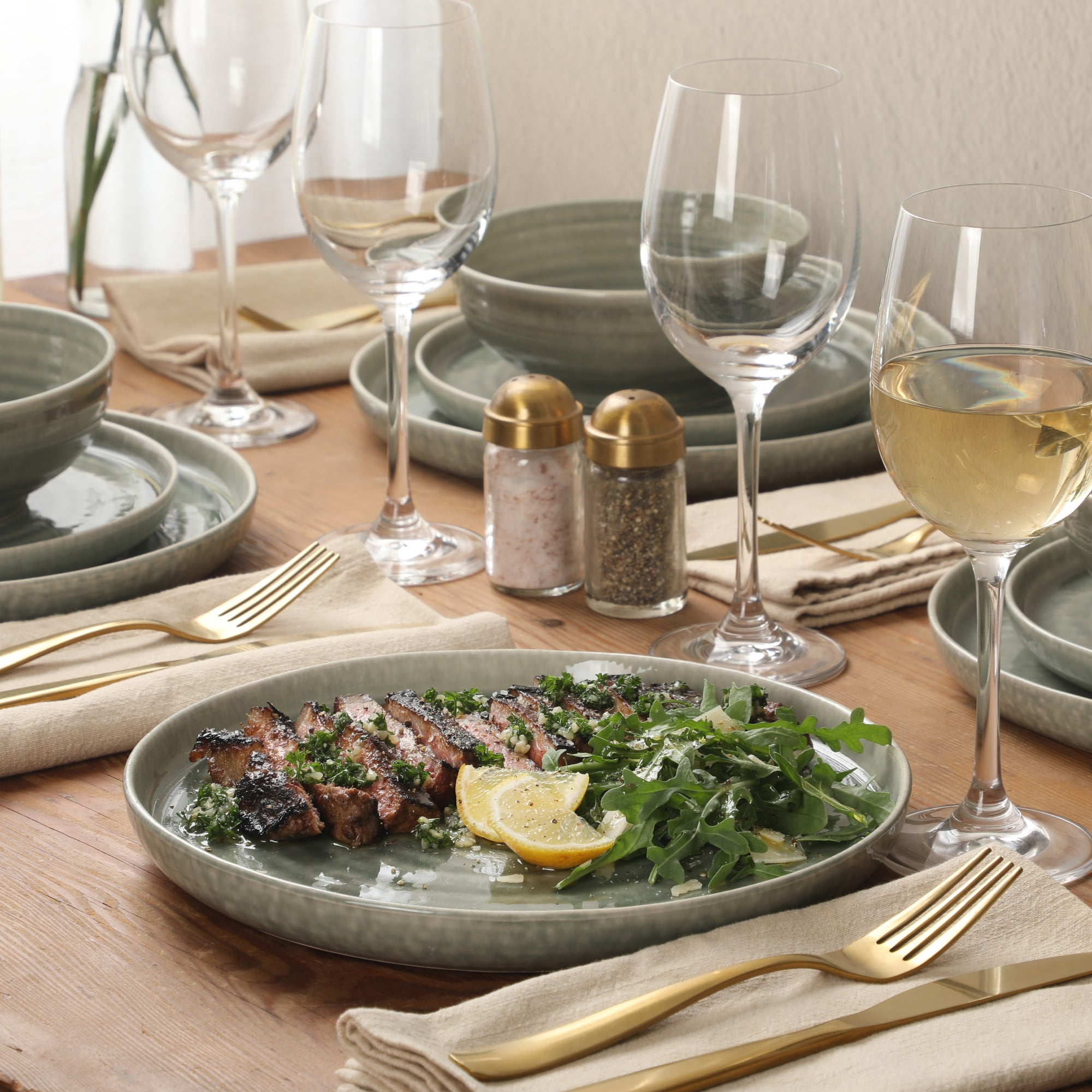 Gibson Elite Eclipse Swirls 12-Piece Taupe Stoneware Dinnerware Set