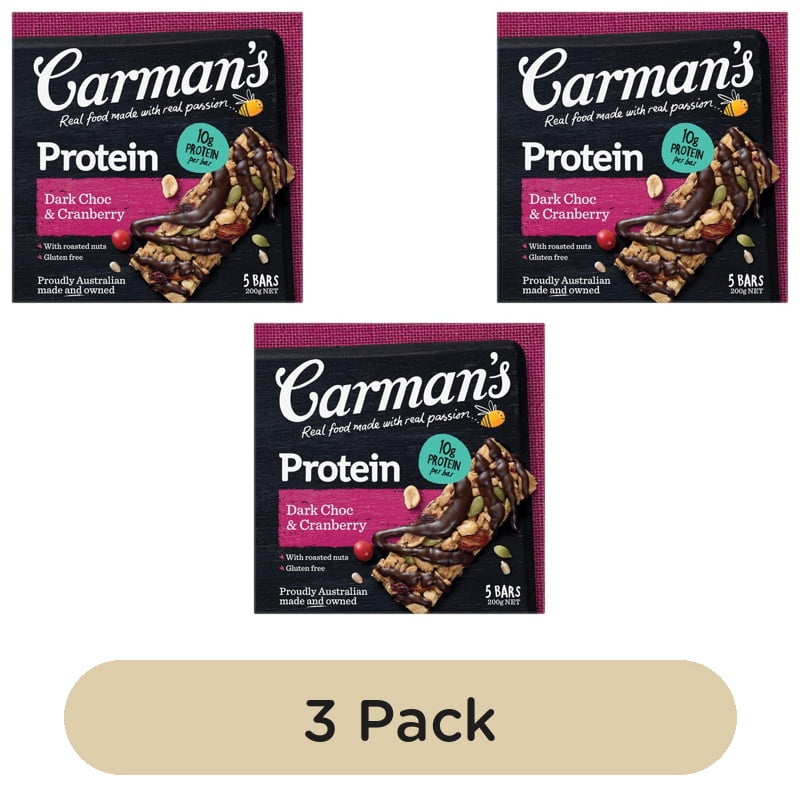 Carmans Kitchen Dark Choc Cranberry Protein Bar 5 x 40g, British Import (Pack of 3)
