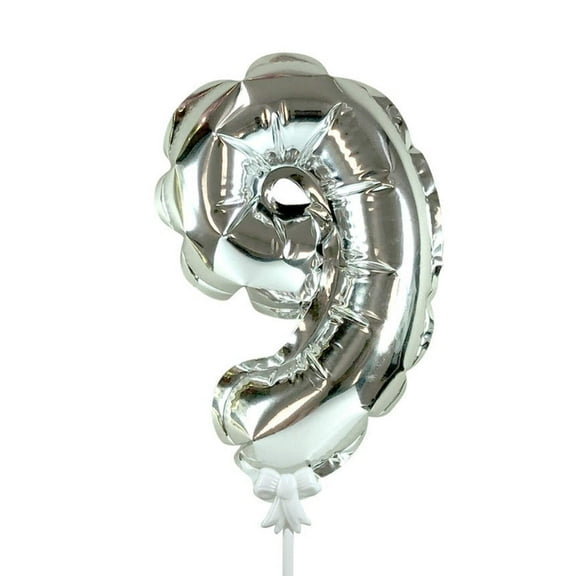 7 inch Self-Inflating Number 9 - Silver Foil Mylar Balloon - Party Supplies Decorations