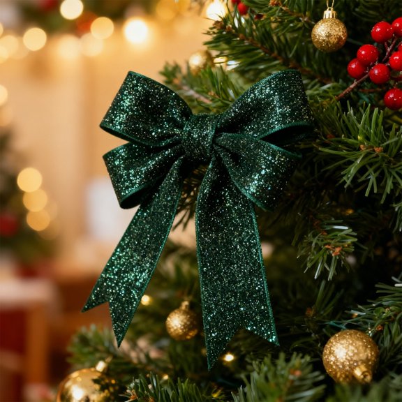 Hometravel Green Velvet Glitter Ribbon, 5-Yard Sparkle Finish Satin Material, Holiday DIY Craft Supply for Gift and Table Decoration