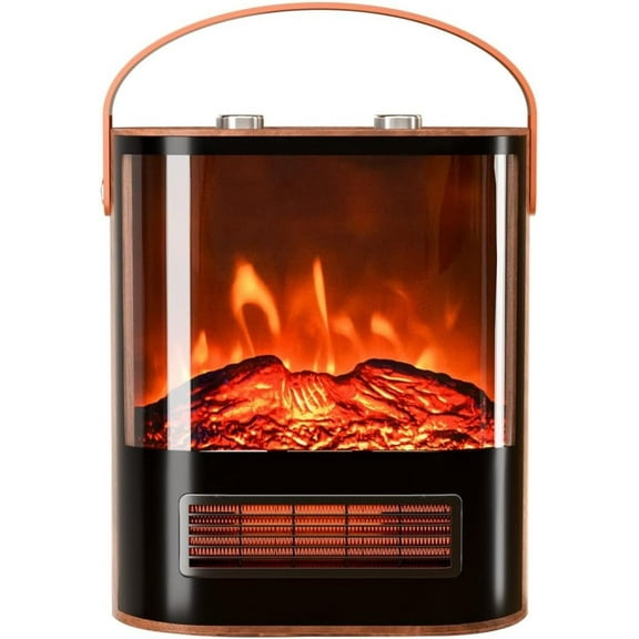 1500W Electric Fireplace Stove with Realistic Flame Effect, 16''H Portable Freestanding Tabletop Mini Heater with 4 Heat Settings & Overheat Protection for Indoor Home Bedroom Office
