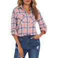 thumbnail image 3 of Tiqkatyck Womens Flannel Shirt, Plaid Shirts for Women Long Sleeve Button Down Christmas Fall Jacket Shacket Long Sleeve Shirts for Women Plaid Shirts for Women Pink S, 3 of 5