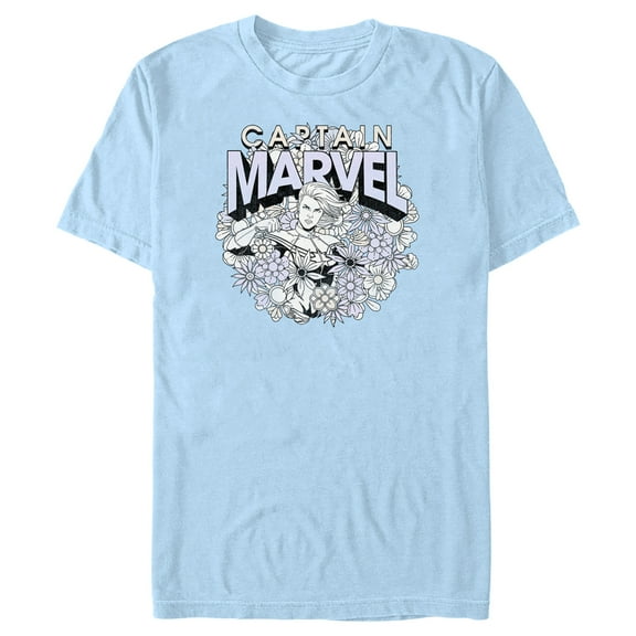 Men's Marvel Floral Carol Danvers Graphic Tee Light Blue X Large