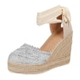 thumbnail image 5 of Rokment Womens Crochet Espadrilles Wedge Sandals 2026 Boho Beach Closed Toe Platform Chunky Heeled Strappy Dressy Shoes for Summer Fall Silver Size 7, 5 of 6