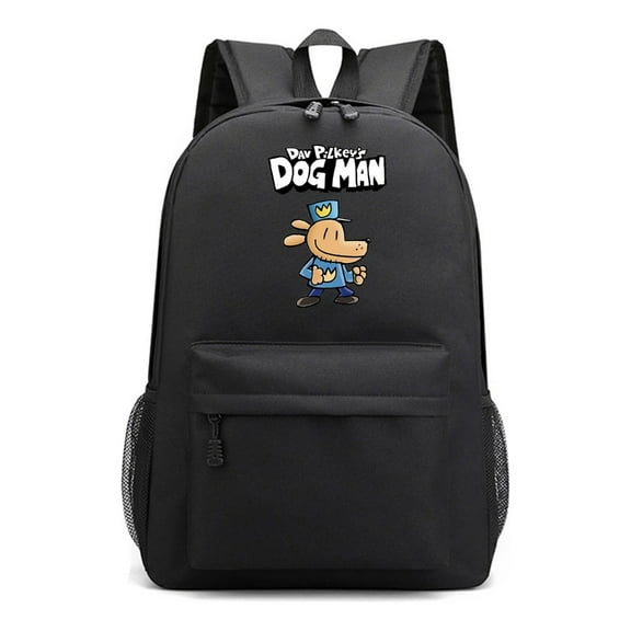 Dog Man Pattern Black Backpack for School, Anime Gaming Daypack with Laptop Space, Lightweight Travel Bag for Elementary or Teen Use