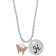 thumbnail image 1 of Delight Jewelry Silvertone Pink Butterfly with 2 Pink Crystals Silvertone Script Initial Disc - H - Charm Necklace, 20"+3", 1 of 4