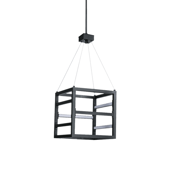 Vivio Lighting 12" Modern Geometric Cube LED Pendant Light, Black Metal Hanging Square Lantern, 4000K Cool White