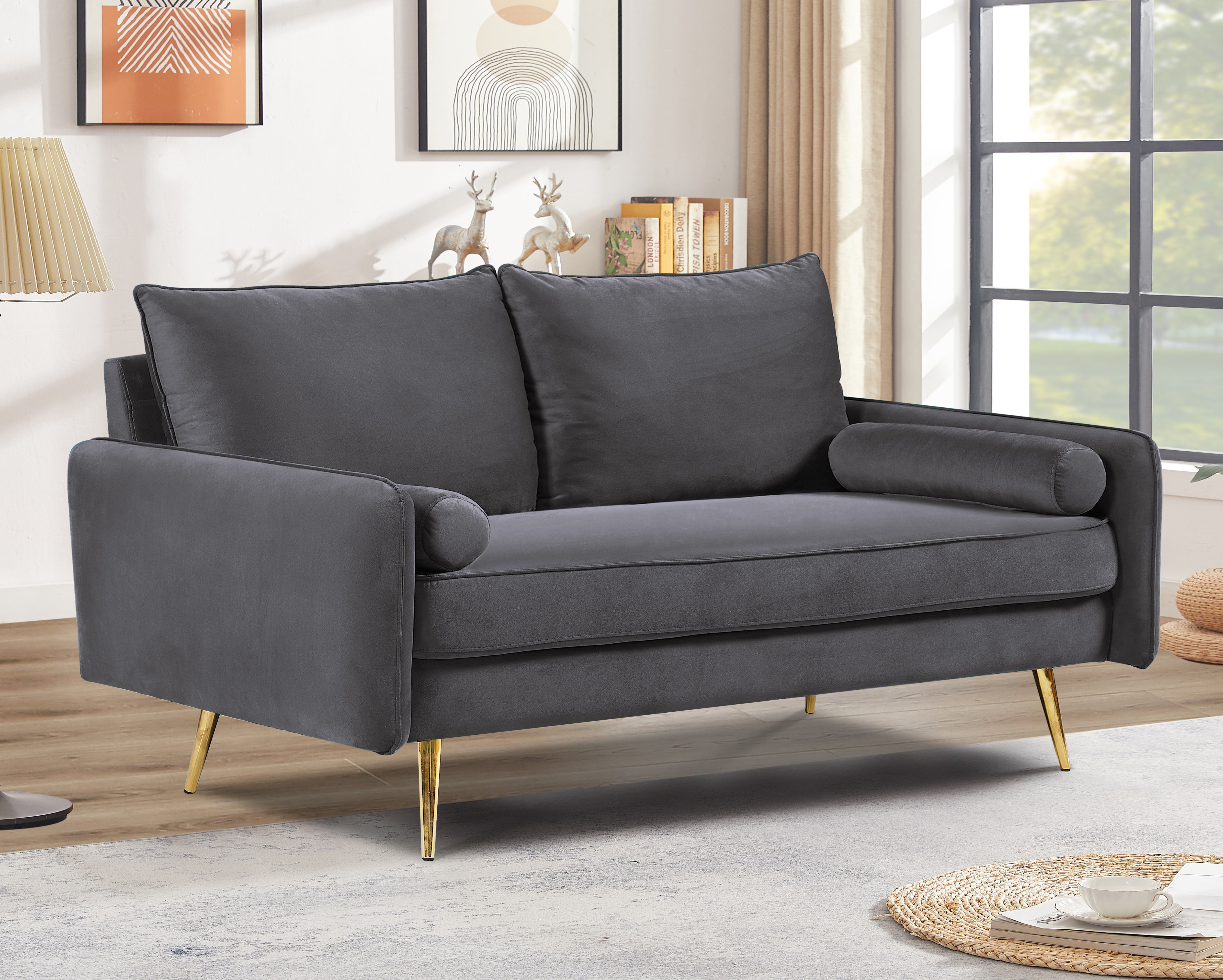 US Pride Furniture Villeda 70''W Polyester Square Arms Loveseat Gray