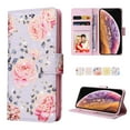 thumbnail image 4 of Wallet Case for iPhone XS/X 5.8 Inch, Flower Pattern Soft TPU Shockproof Bracket Wrist Strap Phone Cover with Cash Holder Card Slots Magnetic Closure Kickstand Flip Folio Case,Pink Rose, 4 of 8